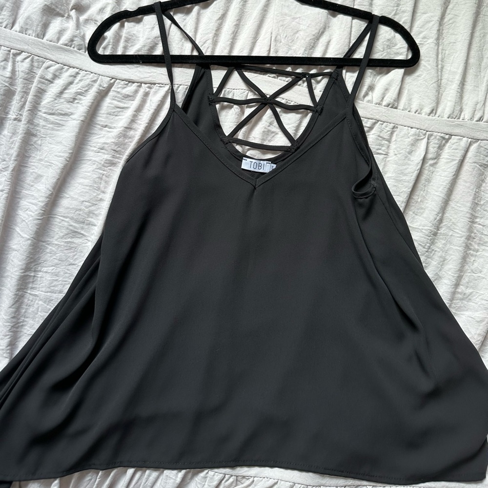 TOBI black tank with cross strap detailing in back